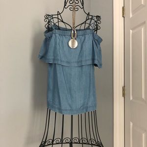 Cute soft denim crown & Ivy cold shoulder blouse